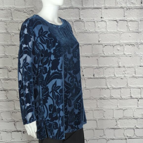 Silk Lore by Beth Terrell Navy Blue Velour/Silk Tunic, Women's Small - Picture 4 of 12